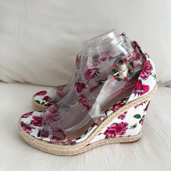 Betsey Johnson Fraser white & pink floral espadrille wedge sandals - Picture 3 of 7